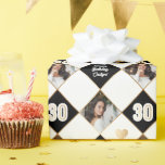 白黒と金ゴールドモダン写真30th Birthday ラッピングペーパー<br><div class="desc">白黒と金ゴールドモダン写真30th誕生日ラッピング紙。このエレガントデザインは、任意の色に変更できる白黒のダイヤモンドの背景、金ゴールドフォイルをインラインに配置したサンセリフフォントの「30」はっきりした、および自分で置き換えることができるフェイク2つの写真を備えている。</div>