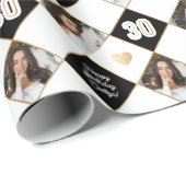 白黒と金ゴールドモダン写真30th Birthday ラッピングペーパー (ロールコーナー)