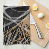 白黒と金ゴールドモダン抽象芸術 キッチンタオル (四つ折り)