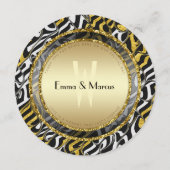 白黒と金ゴールド結婚のラウンドメニューカード メニュー (裏面)