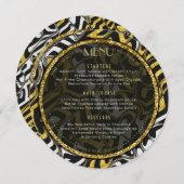 白黒と金ゴールド結婚のラウンドメニューカード メニュー (正面/裏面)