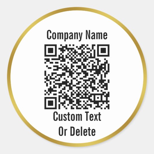 白黒と金ゴールドQRコードテキスト会社名 ラウンドシール (正面)