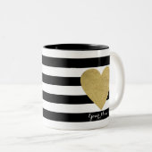 白黒と金ストライプ箔ハート ツートーンマグカップ (正面右)