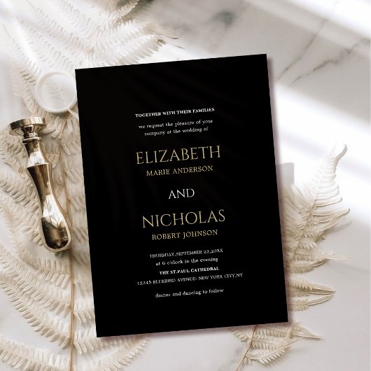 白黒と金色のテンプレート結婚式招待状 招待状