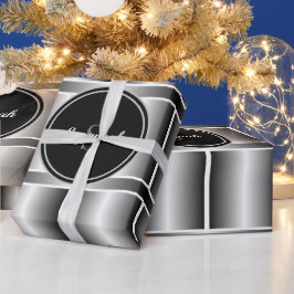 白黒と銀モノグラムのの幾何学模様 ラッピングペーパー