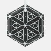 白黒と銀幾何学模様 ガラスオーナメント (正面)