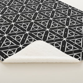 白黒と銀幾何学模様 シェルパブランケット