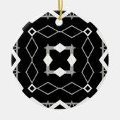 白黒と銀幾何学模様 セラミックオーナメント (正面)