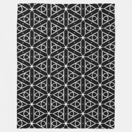 白黒と銀幾何学模様 フリースブランケット