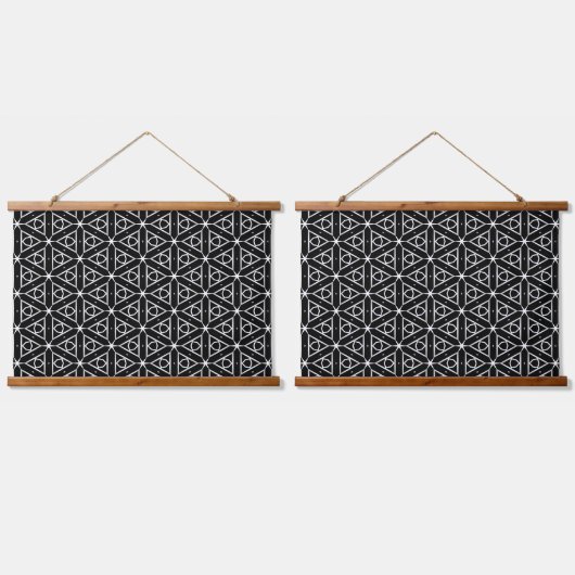 白黒と銀幾何学模様 吊り下げ型タペストリー (ダブル)
