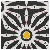 白黒と黄色のモザイクの幾何学的パターン ファブリック (クローズアップ)