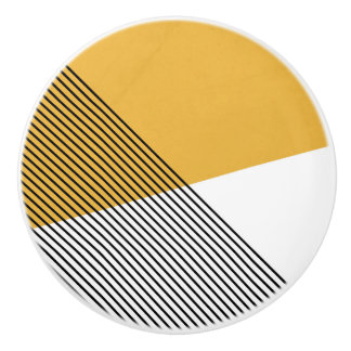 白黒と黄色の幾何学的シンプルアート セラミックノブ