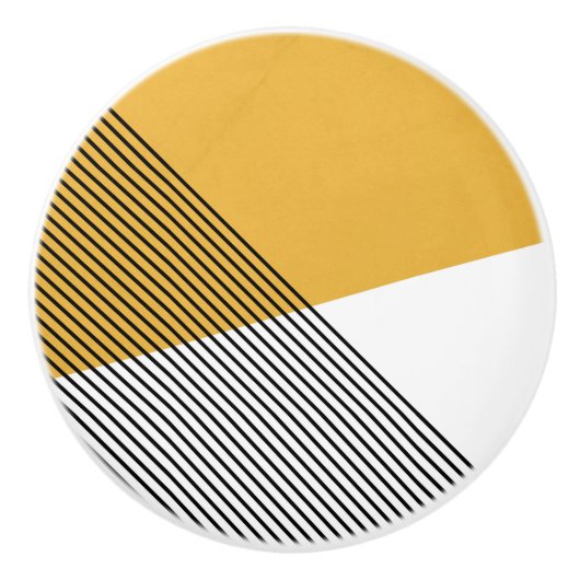 白黒と黄色の幾何学的シンプルアート セラミックノブ (正面)