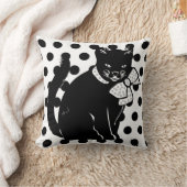 白黒にかわいい黒猫の枕水玉模様 クッション (ブランケット)