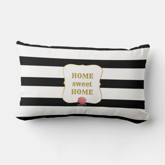 白黒にピンクのバラストライプの ランバークッション (裏面)