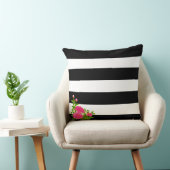 白黒に牡丹の花ストライプの クッション (椅子)