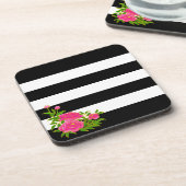 白黒に牡丹の花ストライプの コースター (左側)