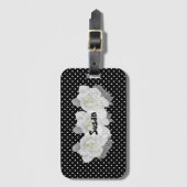 白黒に美しい白いクチナシの花 ラゲッジタグ (正面縦)