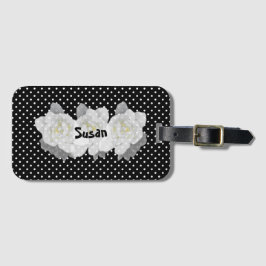 白黒に美しい白いクチナシの花 ラゲッジタグ