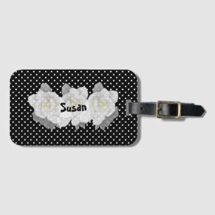 白黒に美しい白いクチナシの花 ラゲッジタグ