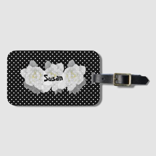 白黒に美しい白いクチナシの花 ラゲッジタグ (正面横)