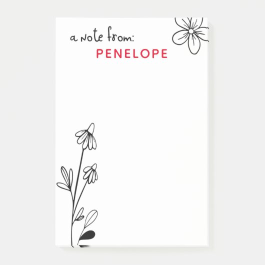 白黒のお洒落フローラ名 ポストイット (正面)