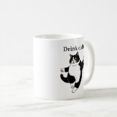 白黒のかわいいイラストの面白い猫のコーヒー コーヒーマグカップ (正面右)
