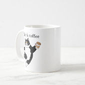 白黒のかわいいイラストの面白い猫のコーヒー コーヒーマグカップ (正面左)