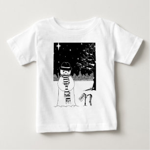 白黒のかわいい写真のクリスマス雪だるま ベビーTシャツ