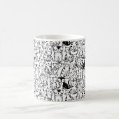 白黒のかわいい手描きの猫のデザイン コーヒーマグカップ (中央)