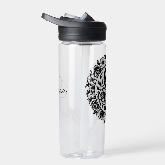 白黒のかわいらしフローラ陰陽のパーソナライズ ウォーターボトル (右面)