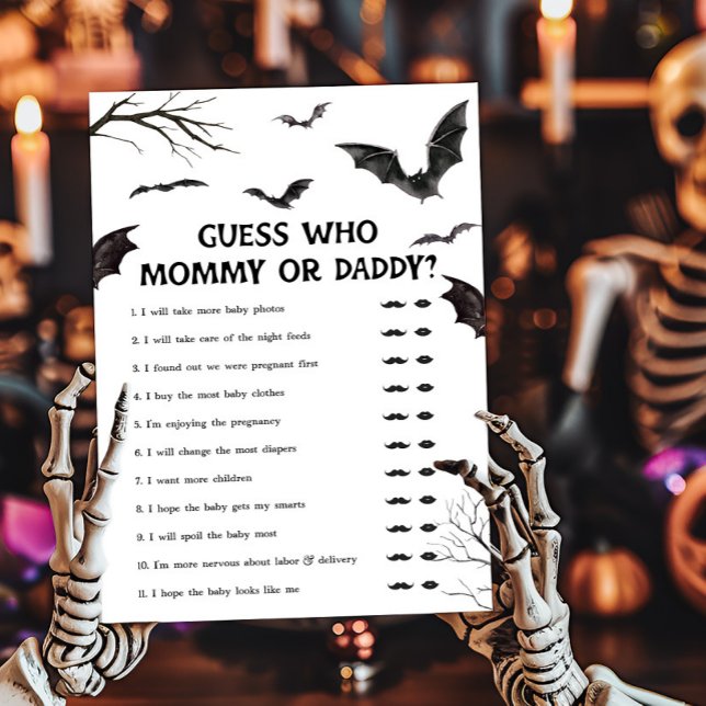 白黒のこうもり誰がママかパパのゲームを推測 (Black and White Bats Baby Shower Guess who Mommy or Daddy Game)