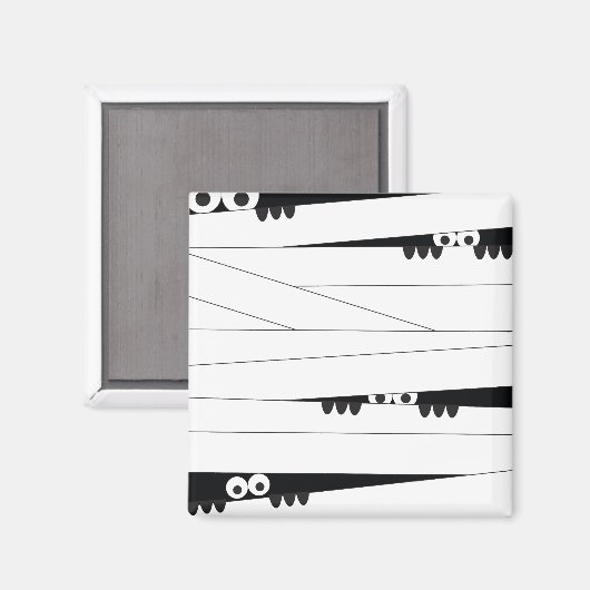 白黒のぞきミイラのハロウィンユーモア マグネット (正面/裏面)