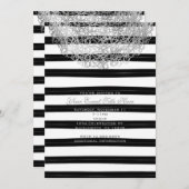 白黒のとストライプシルバーサークル招待状 招待状 (正面/裏面)
