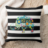白黒のとストライプフローラゾウ クッション (ブランケット)