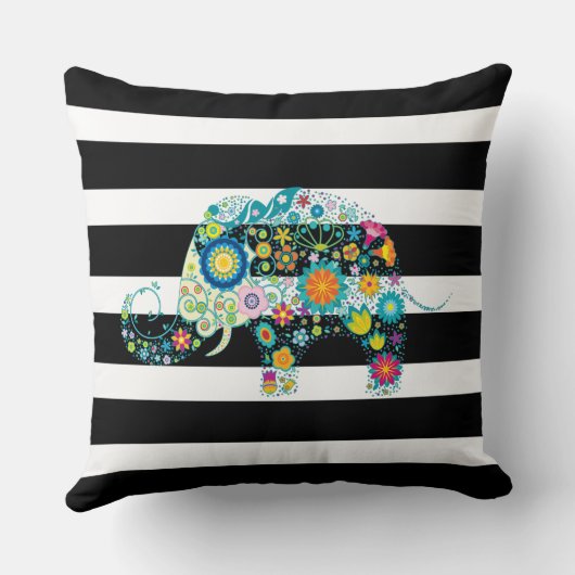 白黒のとストライプフローラゾウ クッション (裏面)