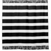 白黒のとストライプ白のレース シャワーカーテン (正面)