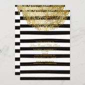 白黒のとストライプ金ゴールドサークルの招待状 招待状 (正面/裏面)