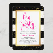 白黒のとストライプ金ゴールドヘンパーティー 招待状 (正面/裏面)