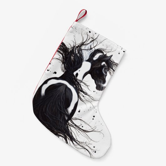 白黒のまだら馬のペンキの馬のクリスマスのストッキング スモールクリスマスストッキング (正面 (吊り時))