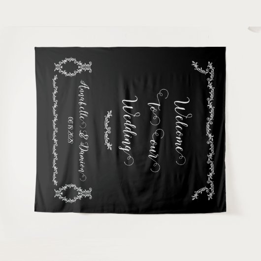 白黒のアカントスエレガントが次のアイテムに結婚ようこそ タペストリー (正面(横))