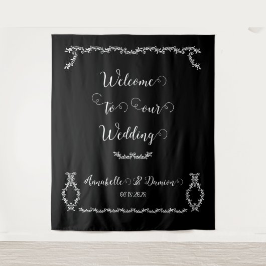 白黒のアカントスエレガントが次のアイテムに結婚ようこそ タペストリー (正面)