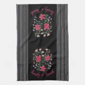 白黒のアクセント付ストライプき キッチンタオル (縦)