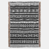 白黒のアステカな種族の民族の幾何学的なパターン スローブランケット (正面縦)
