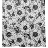 白黒のアネモネ庭園 シャワーカーテン (正面)