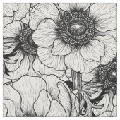 白黒のアネモネ庭園 ファブリック (見本)