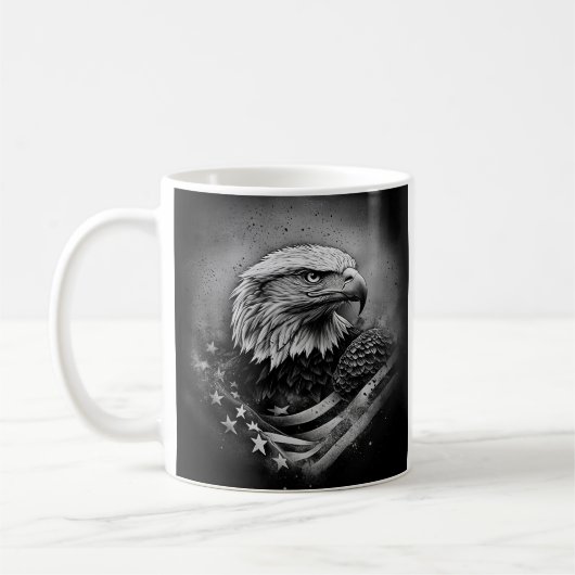 白黒のアメリカ国旗ハクトウワシ コーヒーマグカップ (左)