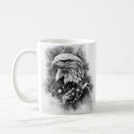 白黒のアメリカ国旗ハクトウワシ コーヒーマグカップ