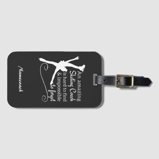 白黒のアメージング姿スケートで滑るコーチ ラゲッジタグ (正面横)