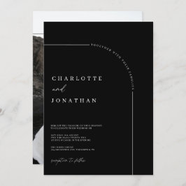 白黒のアーチモダント写真結婚の 招待状